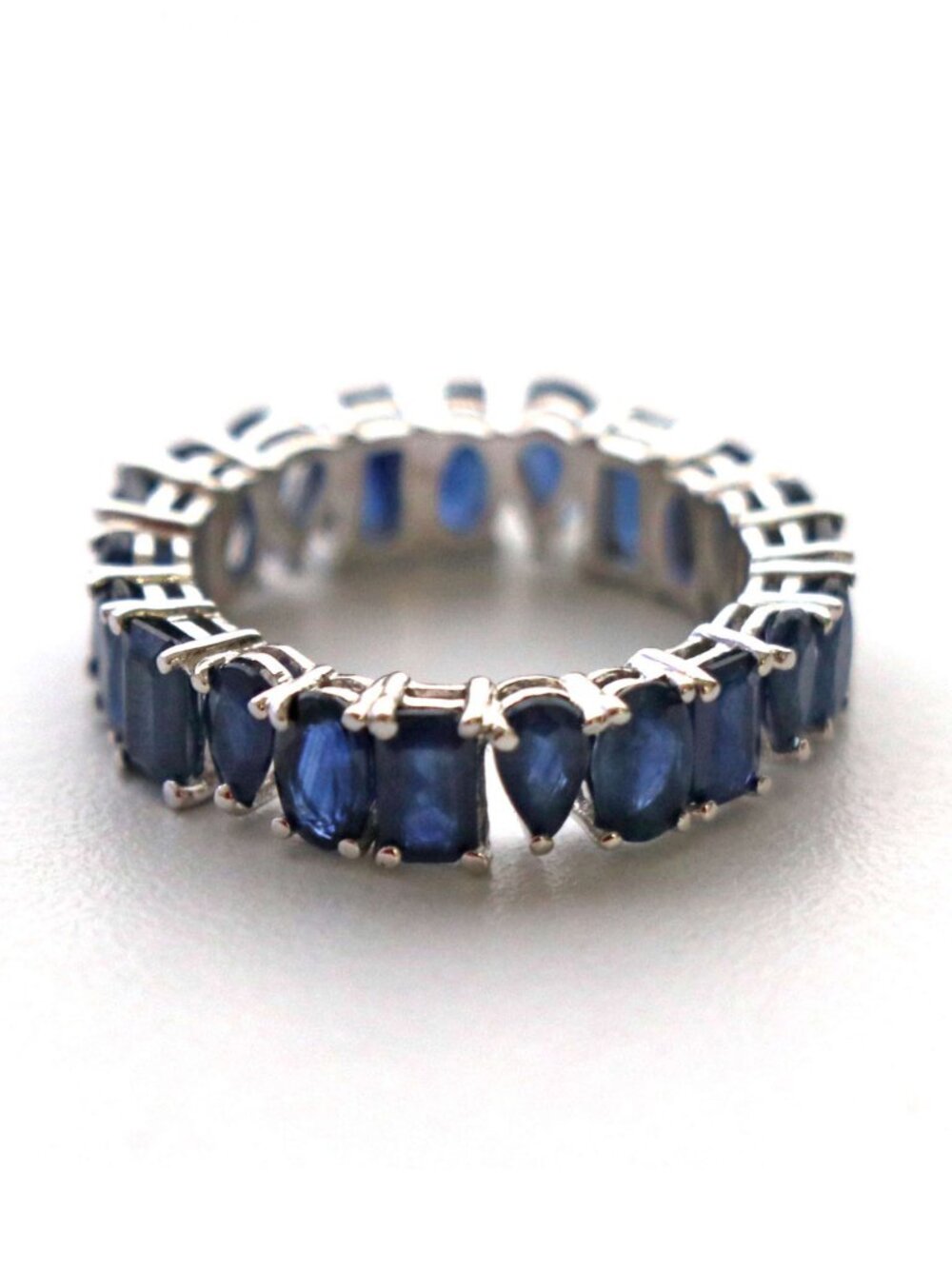 Blue Sapphire Eternity 14K (18K Custom) White Gold Band Ring